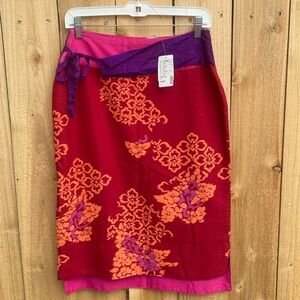 Urban Outfitters VINTAGE DEADSTOCK NWT y2k Silk Red Midi Skirt Obi Belt Small